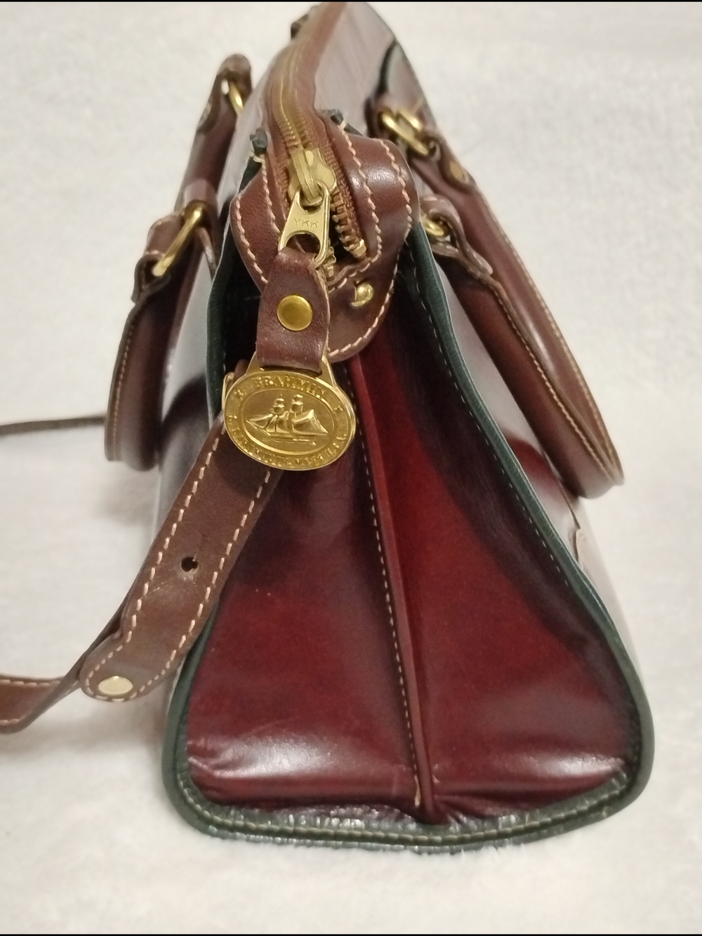 Brahmin Brown and Wine Leather Satchel with Green Trim - Picture 13 of 15